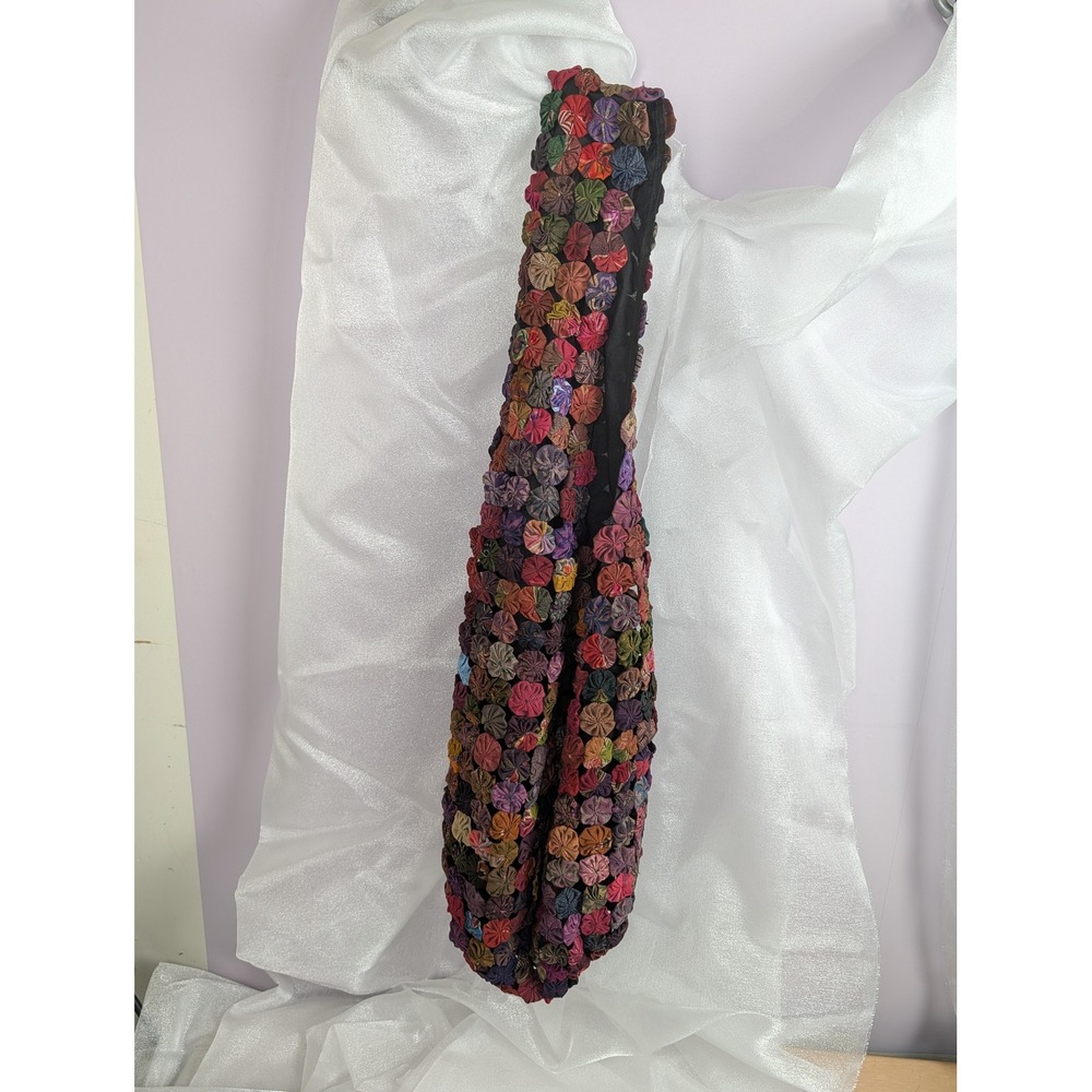 Boho Multicolor Thai Silk yo-yo Floral Hobo Bag Purse Handcrafted Shoulder Bag
